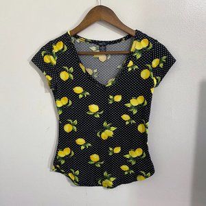 Rue21 Lemon Polka Dot Shirt V neck Shirt